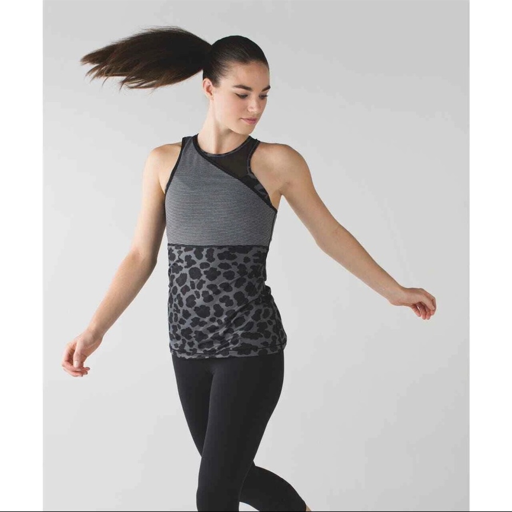 lululemon athletica 2pc Gray Leopard Sports Bra & One Shoulder Work Out Top Set